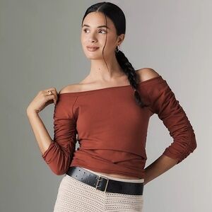 Anthropologie Pilcro Off Shoulder Ruched Sleeve Top